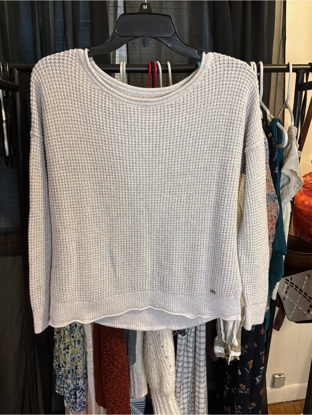 Hollister Light Gray Waffle Knit Crewneck Sweater